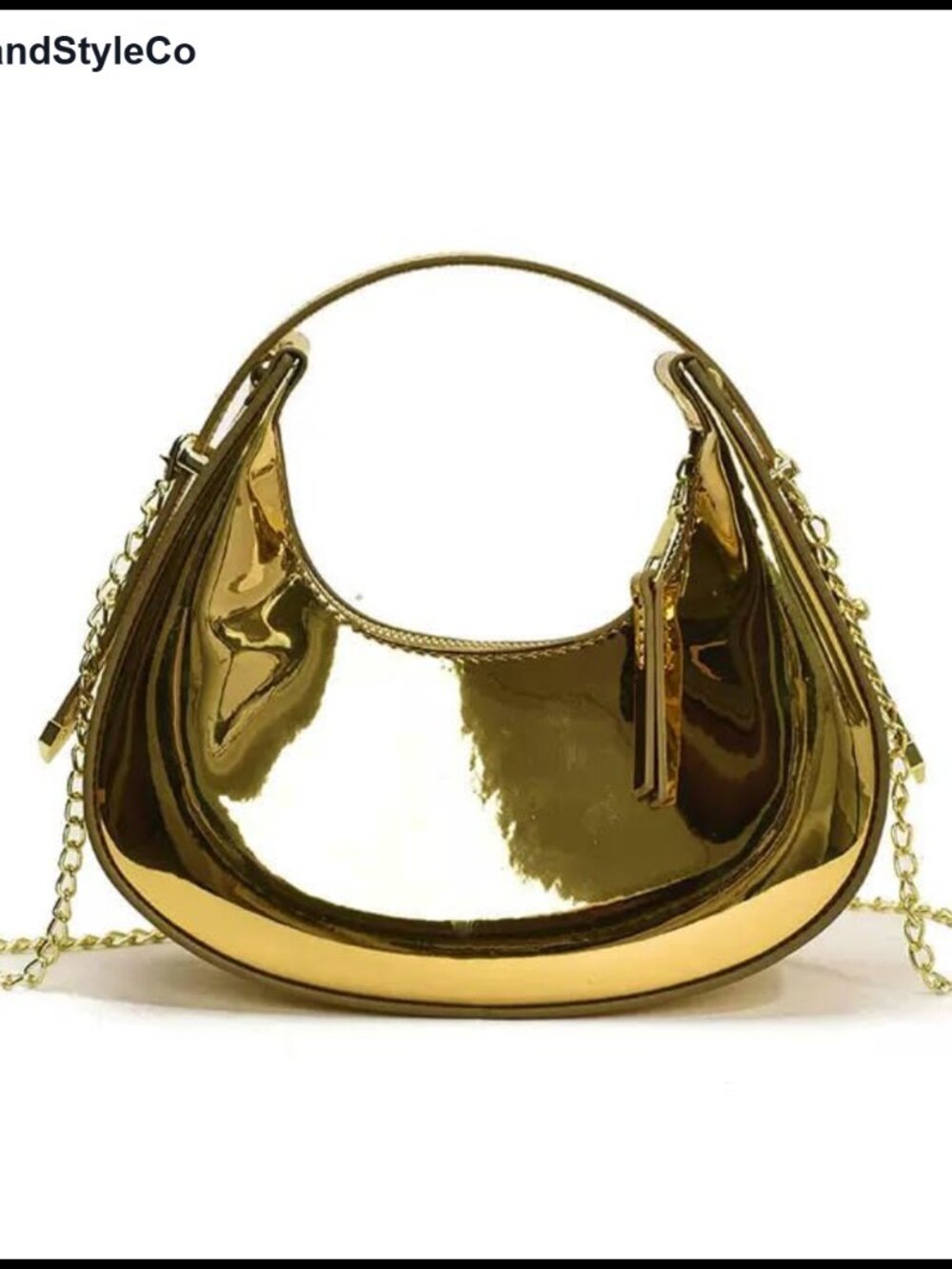 Metallic Patent Leather Crescent Shoulder Bag Underarm Clutch